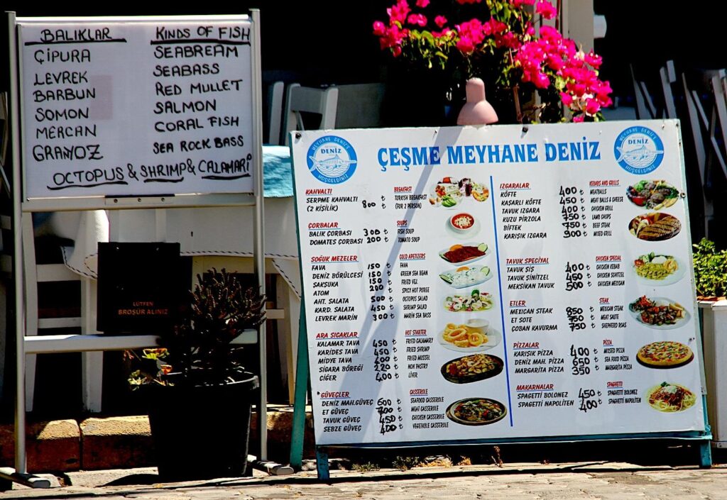 Çeşme Meyhane Deniz Menu Board (June 2024)