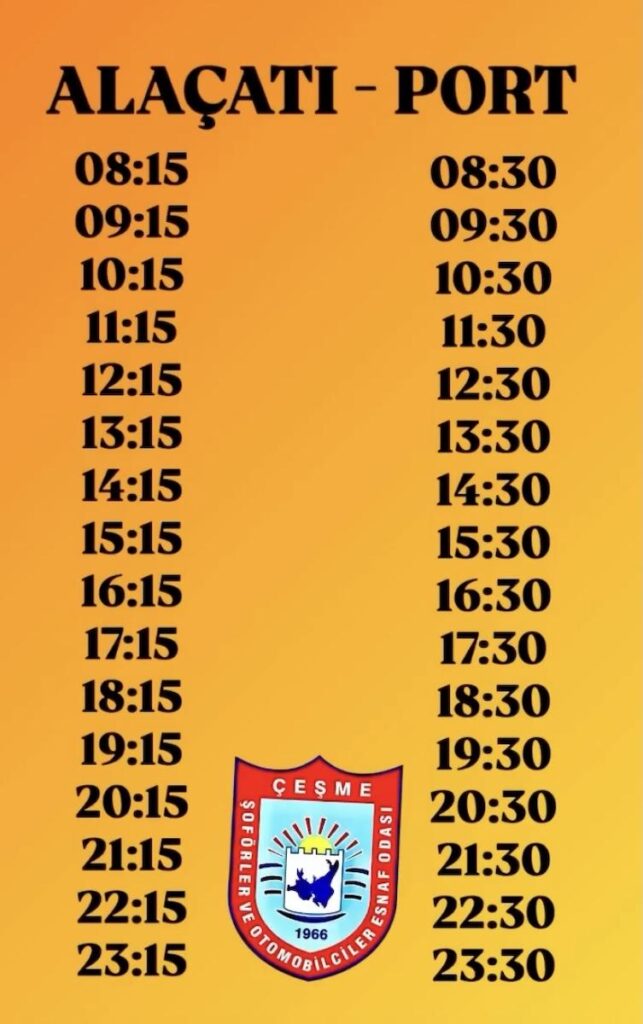 Çeşme Dolmuş Timetable June 2025