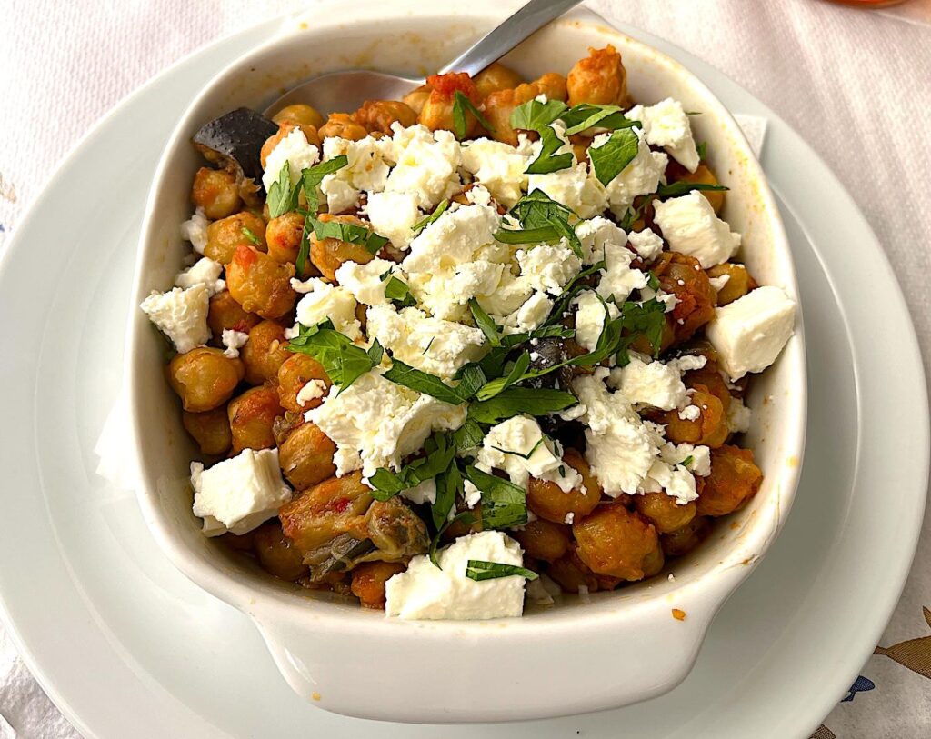 Chickpea with Aubergine and Feta