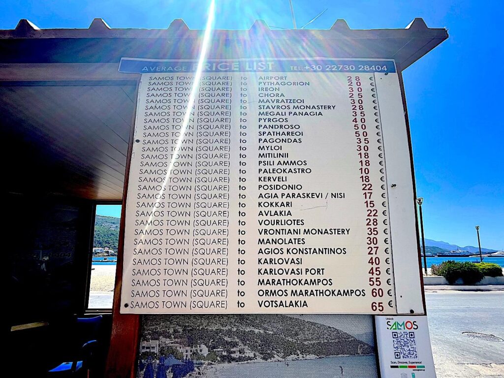 Taxi Price List Samos Vathy (June 2025)
