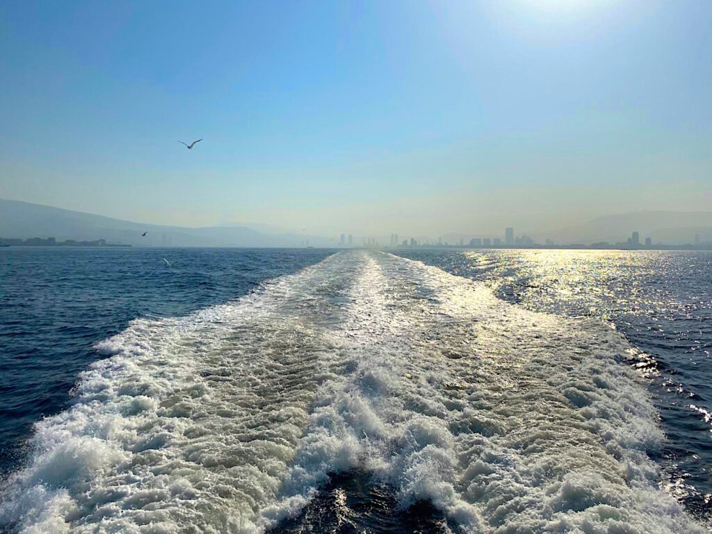 Lesbos Ferry Sailing Away from the Gulf of İzmir