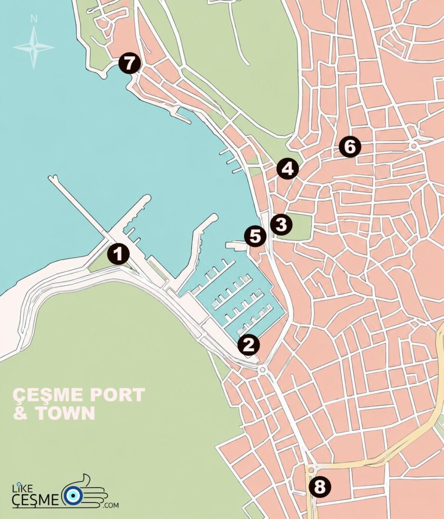 Chios Ferry - Çeşme Port & Town Map