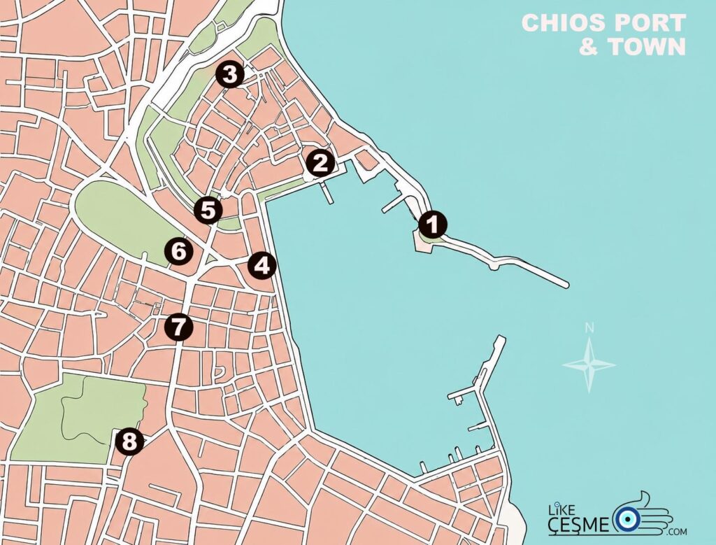 Chios Ferry - Çeşme Port & Town Map
